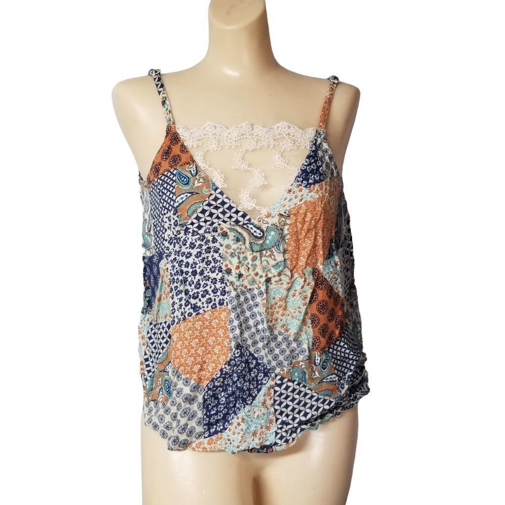 Patchwork pullover lace cami spaghetti strap top american rags small s